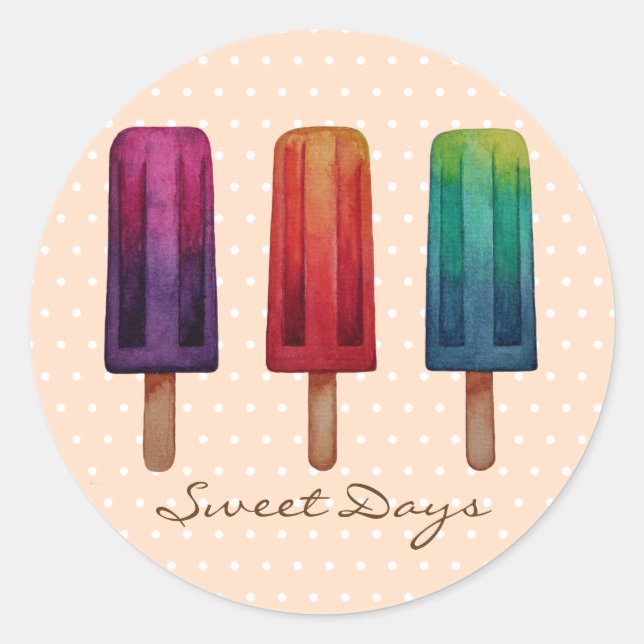 Watercolor Cute Popsicle Ice Creams Classic Round Sticker (Front)