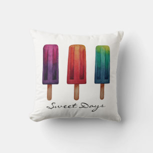 Watercolor Cute Popsicle Ice Creams Cushion
