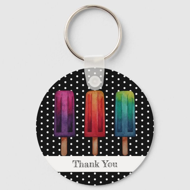 Watercolor Cute Popsicle Ice Creams Key Ring (Front)
