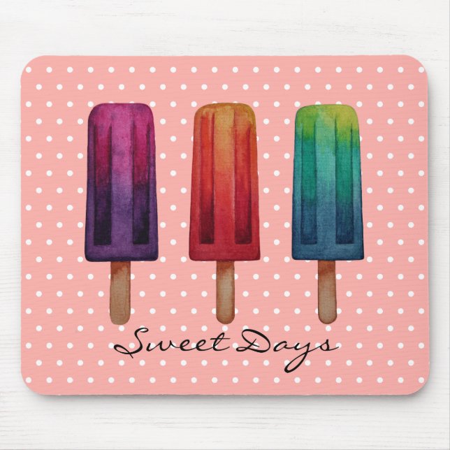 Watercolor Cute Popsicle Ice Creams Mouse Mat (Front)