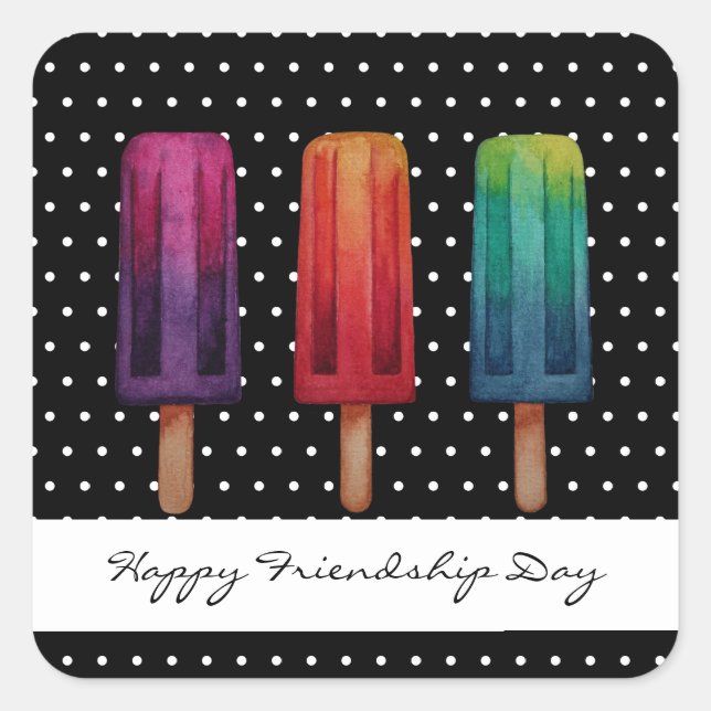 Watercolor Cute Popsicle Ice Creams Square Sticker (Front)