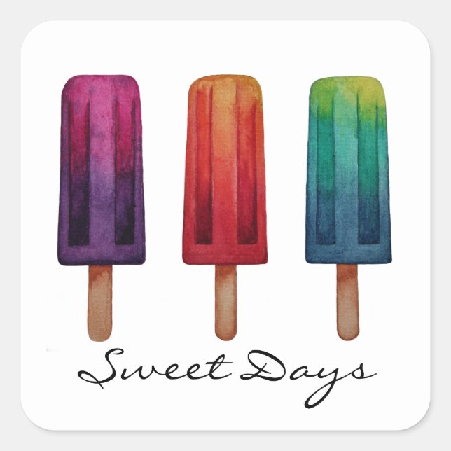 Watercolor Cute Popsicle Ice Creams Square Sticker (Front)