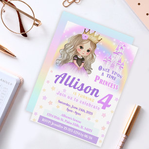Watercolor cute princess birthday invitation