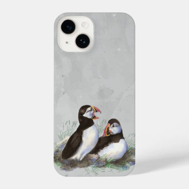 Watercolor Cute Puffin Birds Wildlife Nature Art iPhone Case (Back)