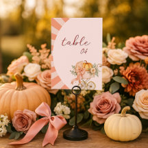 Watercolor Cute Pumpkin Pink Bow Table Number Sign