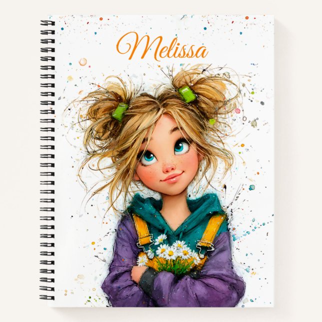 Watercolor Cute Quirky Girl  Notebook (Front)