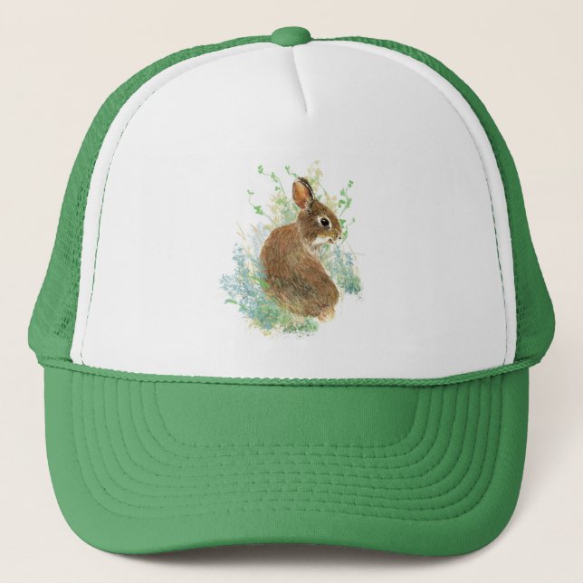 Watercolor Cute Rabbit Bunny Farm Animal Art Trucker Hat (Front)