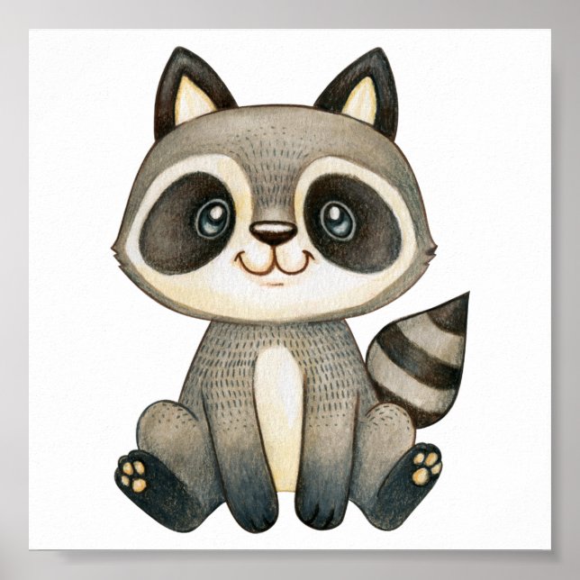 Watercolor Cute Raccoon  Poster (Front)