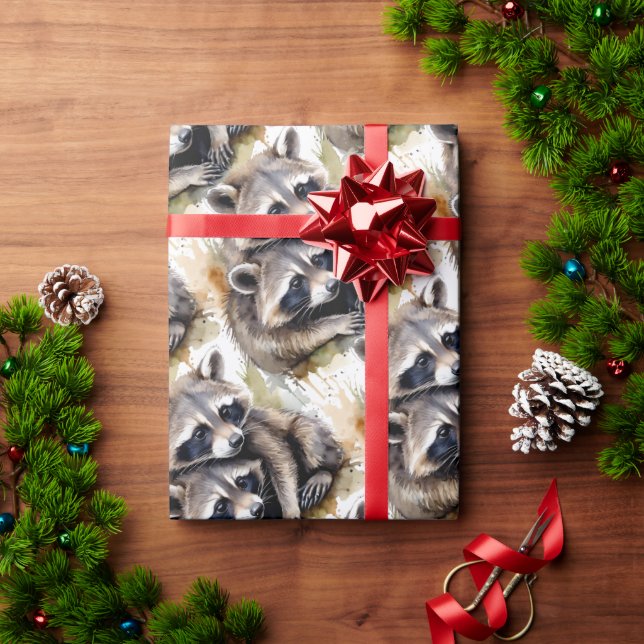 Watercolor Cute Racoon Animal Wildlife Nature   Wrapping Paper (Holiday Gift)