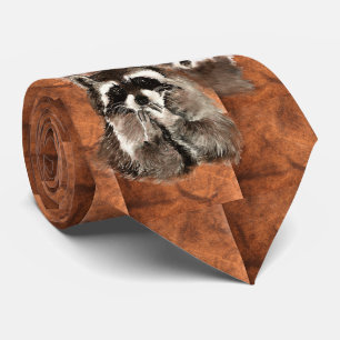 Watercolor Cute Racoon Family Pattern Animal Tie