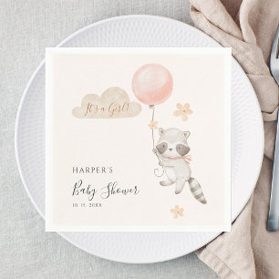 Watercolor Cute Racoon Flying Balloon Baby Shower Napkin