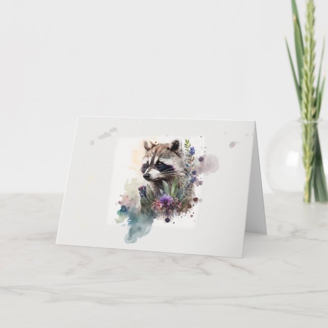 Watercolor Cute Racoon Spring Flowers         Card (Front)
