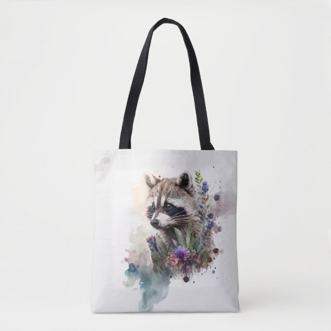 Watercolor Cute Racoon Spring Flowers          Tote Bag (Front)