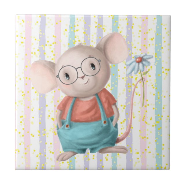 Watercolor Cute Rainbow Mouse Animal Art Ceramic T Tile (Front)