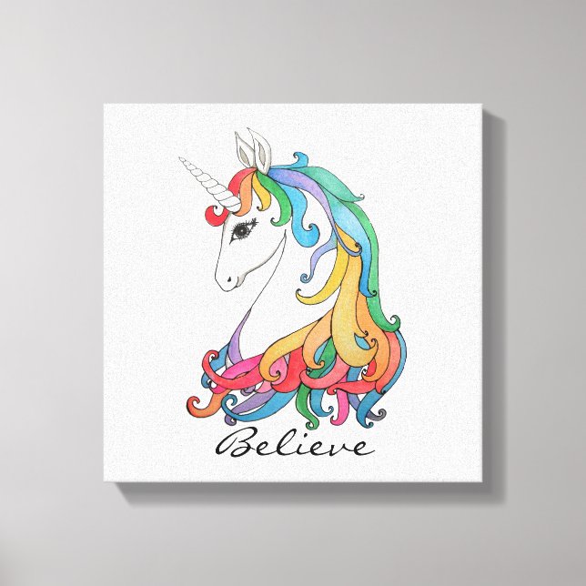 Watercolor cute rainbow unicorn canvas print (Front)