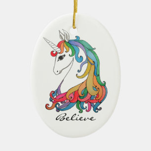 Watercolor cute rainbow unicorn ceramic tree decoration