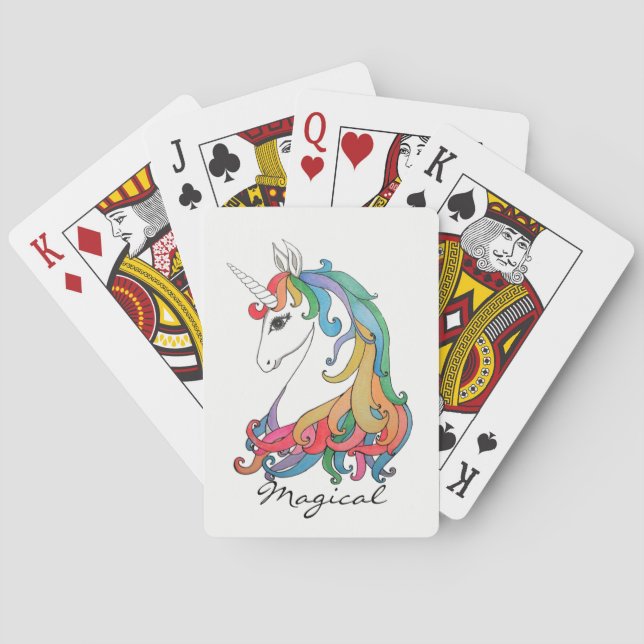 Watercolor cute rainbow unicorn playing cards (Back)