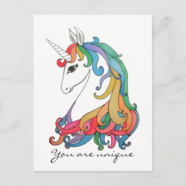 Watercolor cute rainbow unicorn postcard (Front)