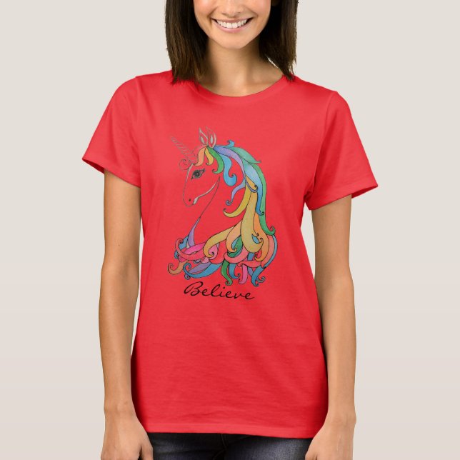 Watercolor cute rainbow unicorn T-Shirt (Front)