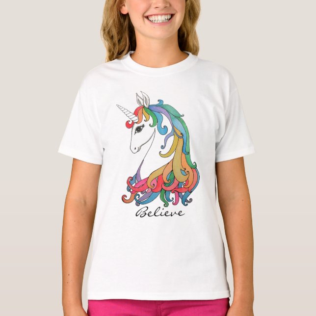 Watercolor cute rainbow unicorn T-Shirt (Front)