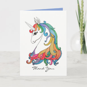 Watercolor cute rainbow unicorn thank you card