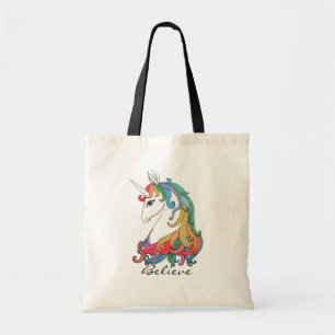 Watercolor cute rainbow unicorn tote bag
