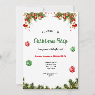 watercolor cute red and green christmas party  invitation