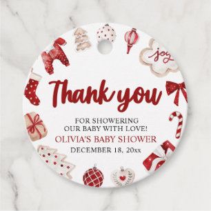 Watercolor Cute Red Christmas Winter Baby Shower Favour Tags