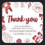 Watercolor Cute Red Christmas Winter Baby Shower Square Sticker<br><div class="desc">Watercolor Cute Red Christmas Winter Baby Shower</div>