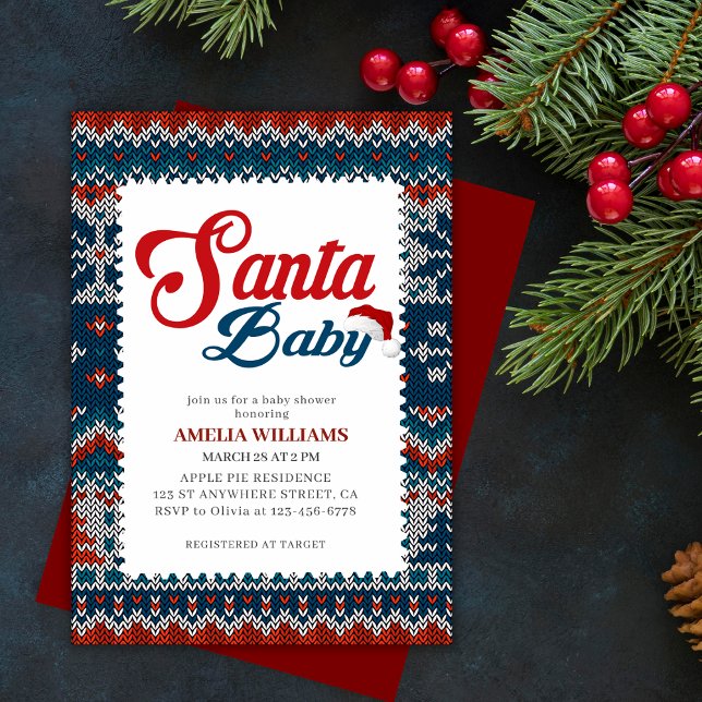 Watercolor cute red Santa baby baby shower Invitation (Creator Uploaded)