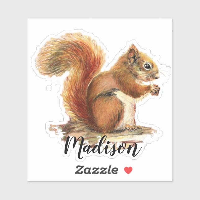 Watercolor Cute Red Squirrel  Animal Custom Name (Sheet)