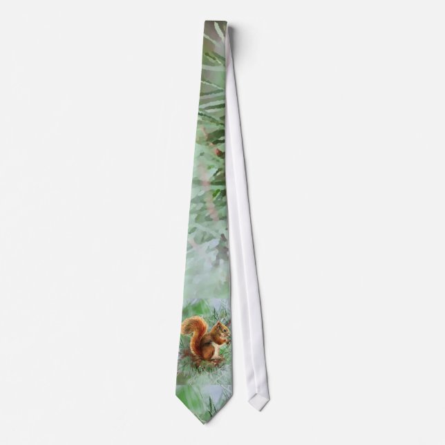 Watercolor Cute Red Squirrel Animal Nature Art Tie (Front)