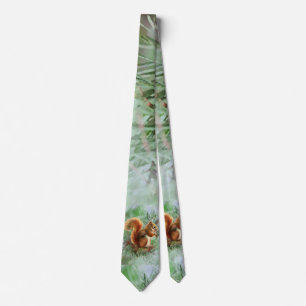 Watercolor Cute Red Squirrel Animal Nature Art Tie