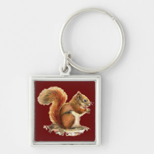 Watercolor Cute Red Squirrel Animal Nature Key Ring
