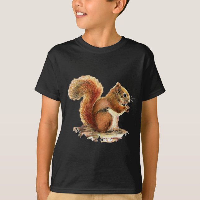 Watercolor Cute Red Squirrel Animal Nature T-Shirt (Front)