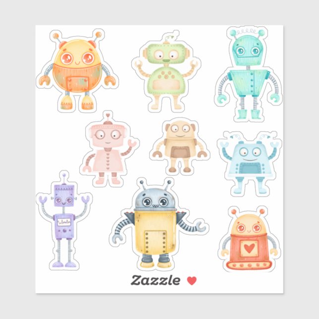 Watercolor cute robots (Sheet)