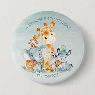 Watercolor Cute Safari Jungle Animals Birthday 7.5 Cm Round Badge