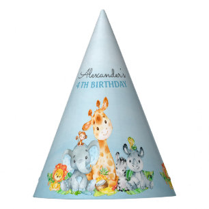 Watercolor Cute Safari Jungle Animals Birthday Party Hat