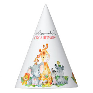 Watercolor Cute Safari Jungle Animals Birthday Party Hat