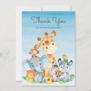 Watercolor Cute Safari Jungle Animals Thank You