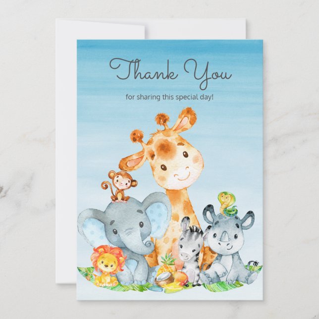Watercolor Cute Safari Jungle Animals Thank You (Front)