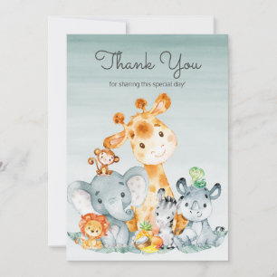 Watercolor Cute Safari Jungle Animals Thank You