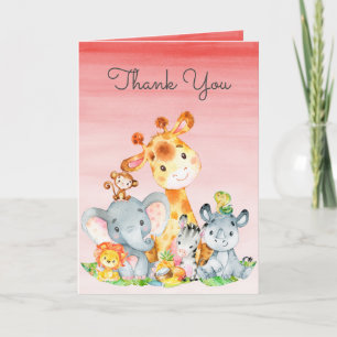 Watercolor Cute Safari Jungle Animals Thank You Card
