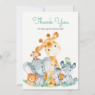 Watercolor Cute Safari Jungle Animals Thank You Card