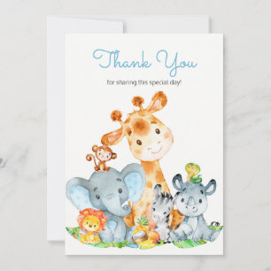Watercolor Cute Safari Jungle Animals Thank You Card