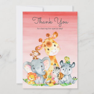 Watercolor Cute Safari Jungle Animals Thank You Card