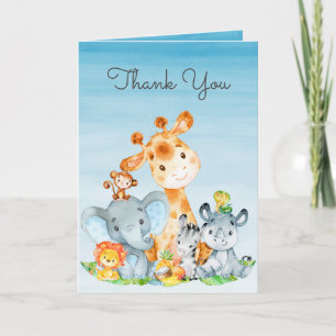 Watercolor Cute Safari Jungle Animals Thank You Card
