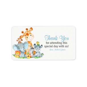 Watercolor Cute Safari Jungle Animals Thank You Label