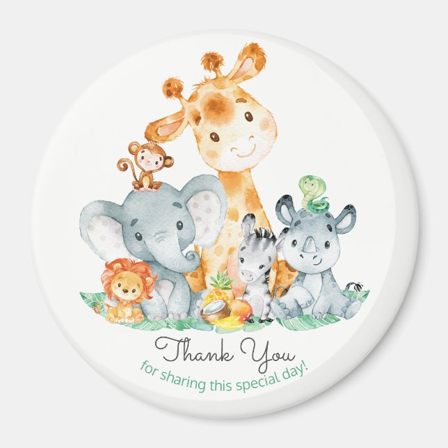 Watercolor Cute Safari Jungle Animals Thank You Magnet (Front)