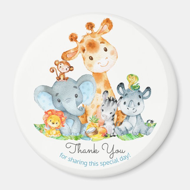 Watercolor Cute Safari Jungle Animals Thank You Magnet (Front)